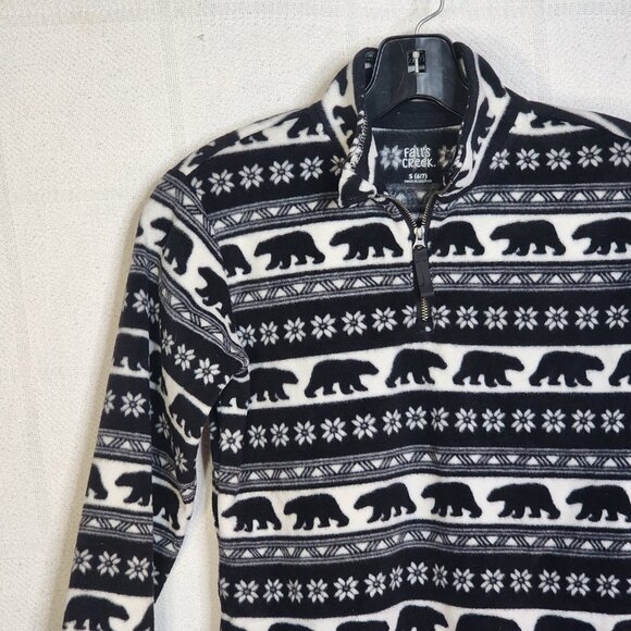 Falls Creek Black White ¼ Zip LS Poly Fleece Bear Motif Pull On Shacket Sz S 6/7 - Picture 6 of 16